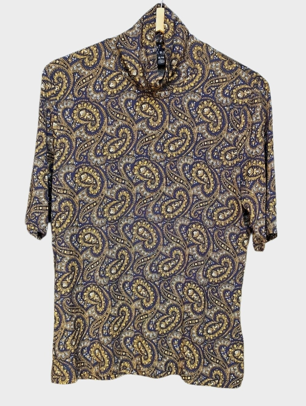 Lauren Ralph Lauren Paisley Mock Neck Top XL Fitted Workwear Office Stretch Knit